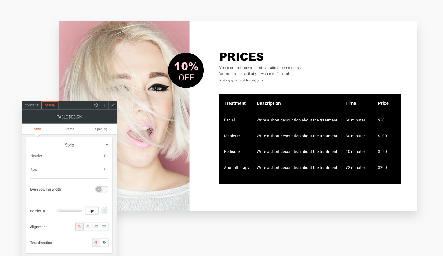 Tabellen-Widget mit Daten auf einer Live-Website.