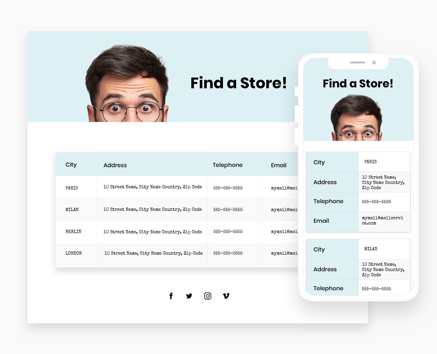 Widget de tableau avec du contenu en direct sur desktop et sur mobile.